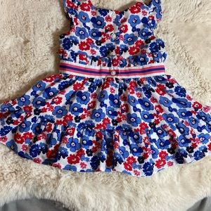 Janie and Jack 3-6 mos ruffled floral red white and blue baby dress fully lined